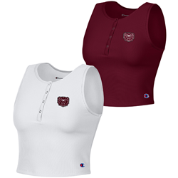 Champion Bear Head Ladies Ribbed Cropped Tank Top