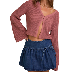 V-neck Bell Sleeve Cardigan