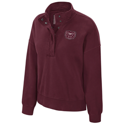 Colosseum Bear Head Ladies Maroon Quarter-Snap Button Crewneck