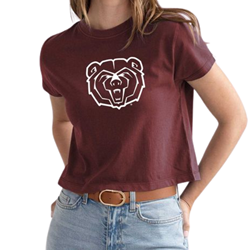 Chicka-d Bear Head Ladies Maroon Cropped Tee