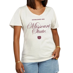 Chicka-d Established 1905 Missouri State Bear Head Ladies Cream V-Neck Tee
