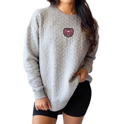 Chicka-d Bear Head Ladies Gray Quilted Crewneck