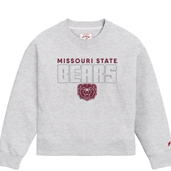 League Glitter Missouri State Bears Bear Head Ladies Ash Cropped Crewneck