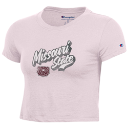 Champion Missouri State Bear Head Ladies Pink Cropped Tee