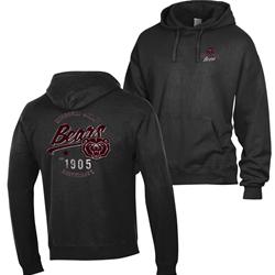 Comfort Wash Bear Head Mo State Bears & Back Design Black Hoodie