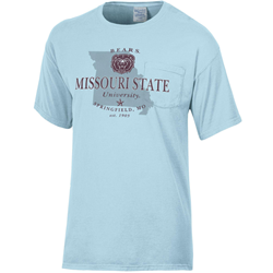 Comfort Wash Bears Bear Head Missouri State University Springfield Mo Est. 1905 Pocket Blue Tee