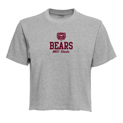 CI Sport Bear Head Bears Mo State Ladies Gray Boxy Cropped Tee