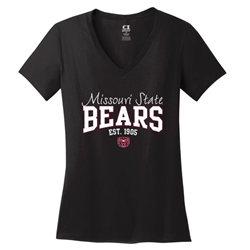 CI Sport Missouri State Bears Est. 1905 Bear Head Ladies Black V-Neck Tee