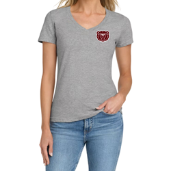 Original BearWear Bear Head Ladies Gray V-Neck Tee