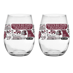 Missouri State University Collage Clear Wine Glasses by Julia Gash