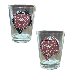 Jenkins Bear Head Over Black and Maroon Shot Glass