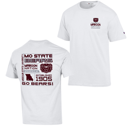 Champion Bear Head Maroon Nation Back Collage White Tee