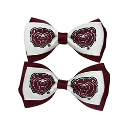 USA Bows Bear Head White and Maroon Bow Hair Clips