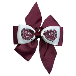USA Bows Bear Head Layered Maroon and White Small Clip-In Bow