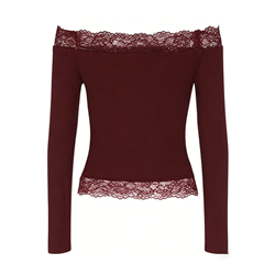 Off The Shoulder Maroon Lace Long Sleeve