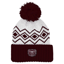 LogoFit Bear Head White and Maroon Diamonds Cap with Pom