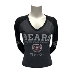 CI Sport Ladies Bears Missouri State University Charcoal Long Sleeve V-Neck