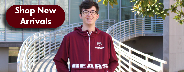 student smiling in new missouri state bearwear - shop new arrivals